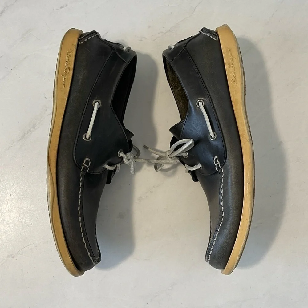 Salvatore Ferragamo For Nautor Challenge Navy Blue Leather Boat Shoes Size 8.5 D